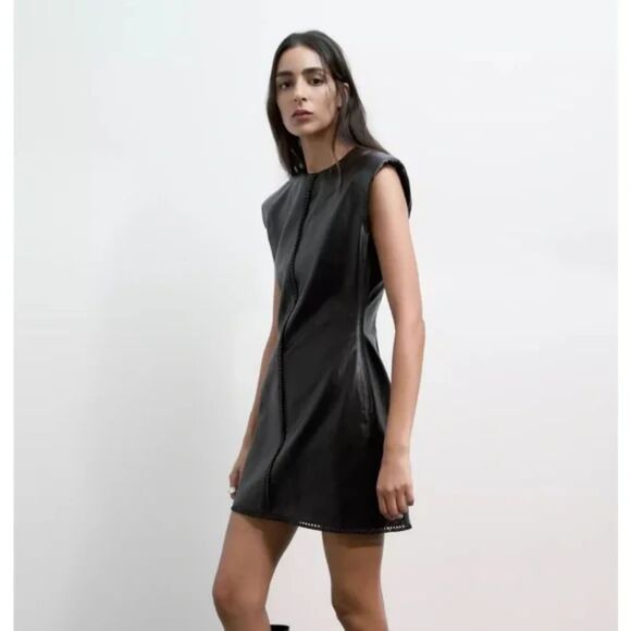 NWT ZARA Faux Leather Mini Dress - Picture 3 of 10